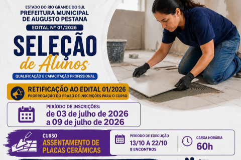 Prorrogado as inscrições para o curso de assentamento de cerâmica até dia 09 de Julho